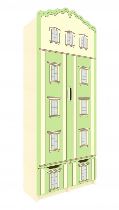 Стінка "Старе місто" елемент №2 з фотодруком, 2-дверна закрита з полицями та гачками для одягу, АЛМАНТ, 800х320х2030 мм.